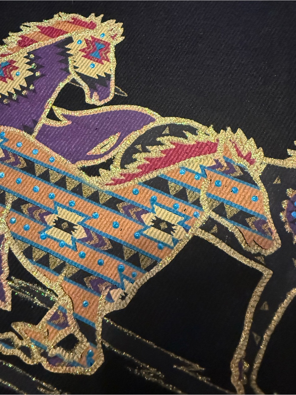 Black Denim 1990’s Western Embellished Horses southwestern biker vintage - Picture 4 of 6